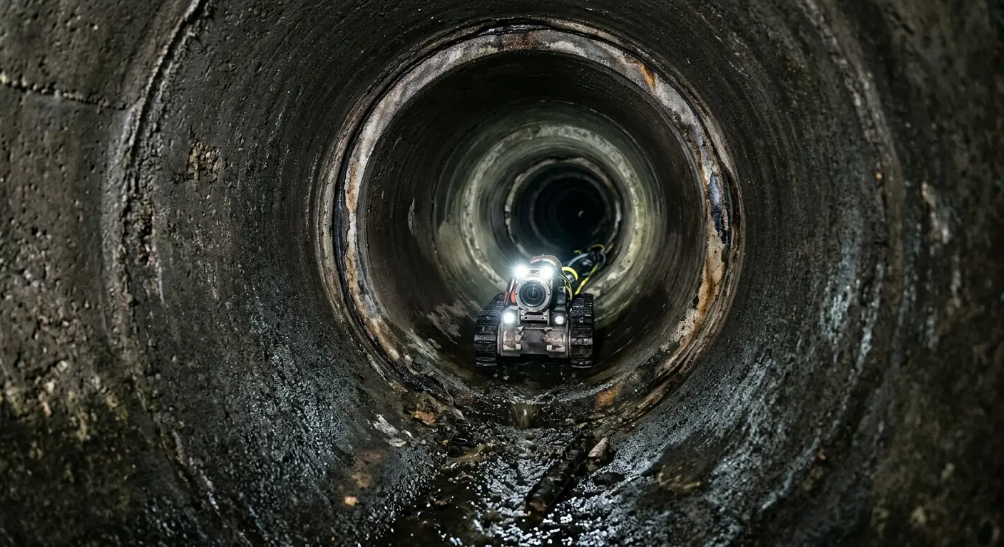 Robotic sewer camera inspecting pipe interior for Sewer Line Cleaning in Lubbock